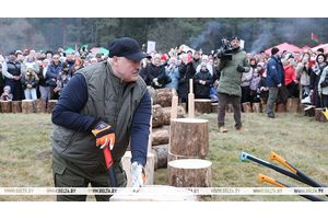 Лукашенко во время мастер-класса по колке дров презентовал белорусский топор